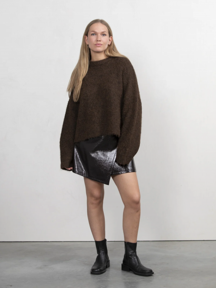 Avery mini vegan leather skirt Dark Brown