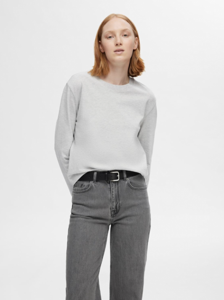 Slfessential ls boxy tee noos light grey