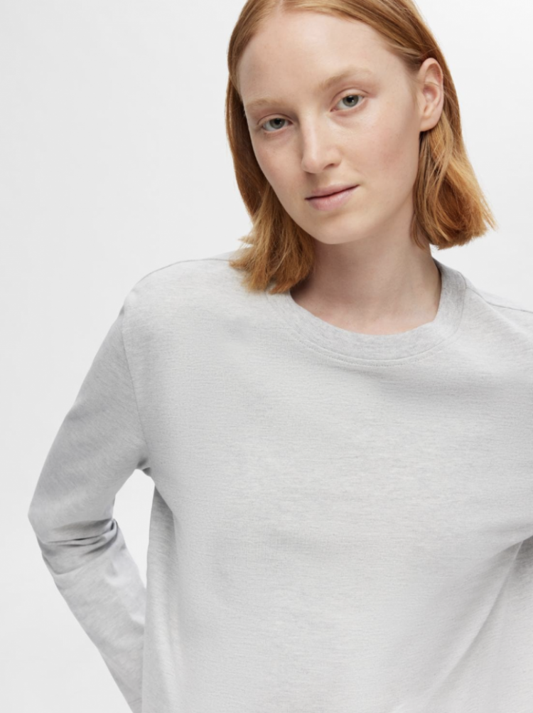 Slfessential ls boxy tee noos light grey
