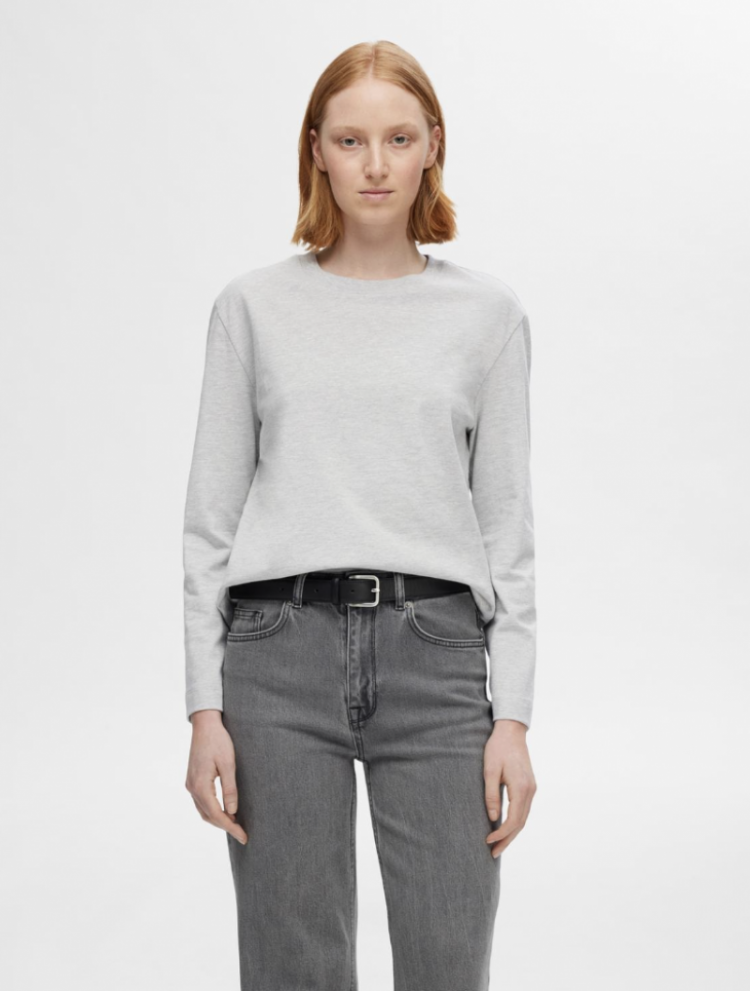 Slfessential ls boxy tee noos light grey