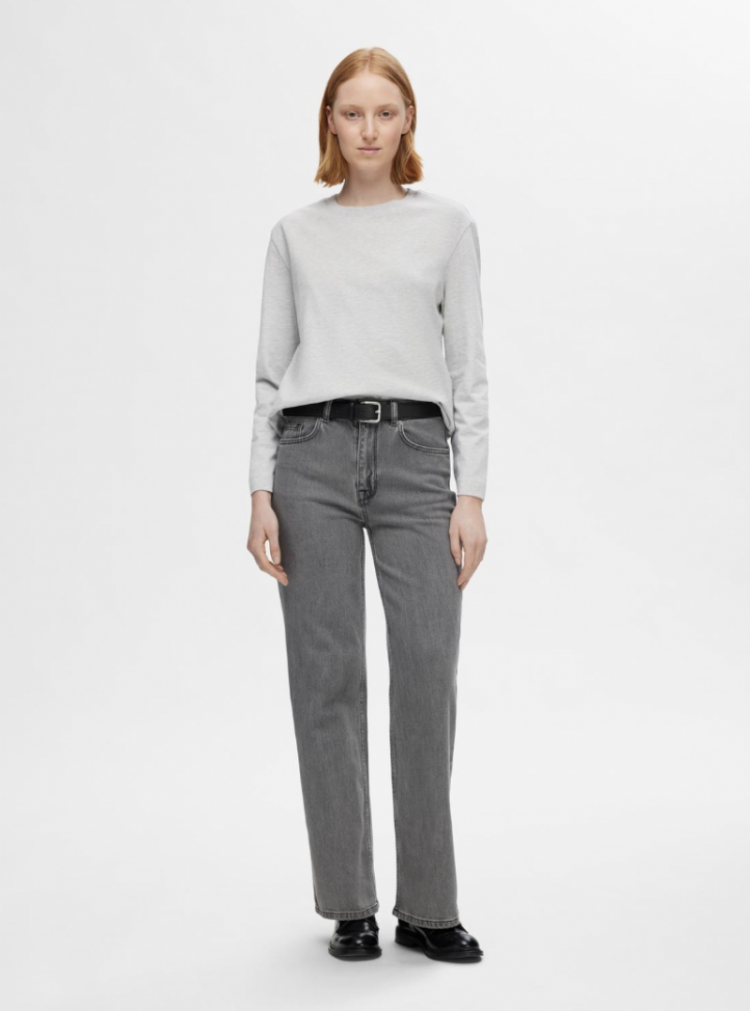 Slfessential ls boxy tee noos light grey