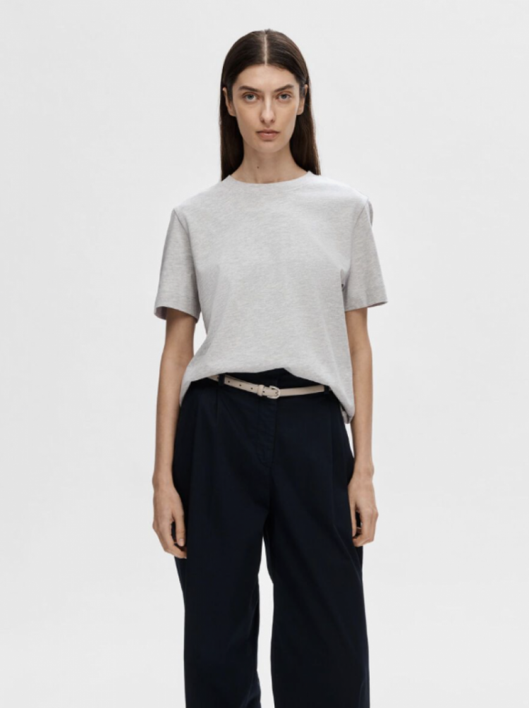 SlfEssential SS Boxy tee Light Grey Mela