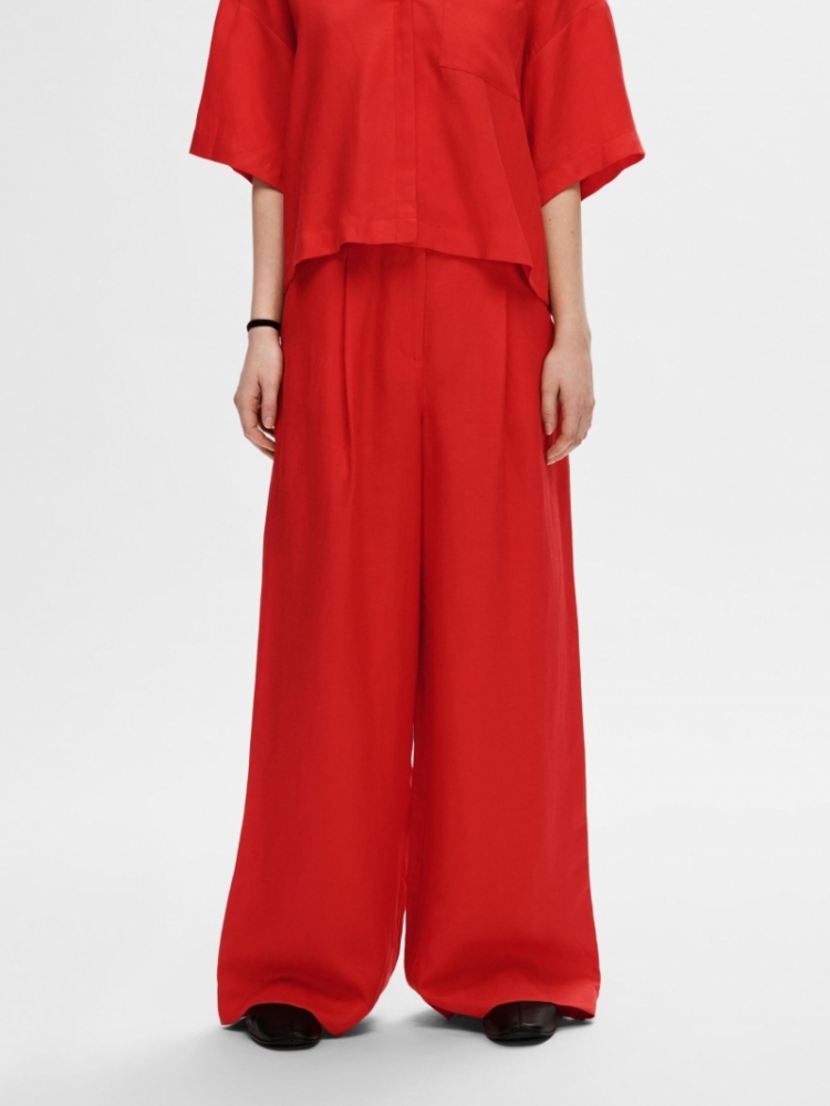 SlfLyra HW wide linen pant Flame Scarlet 