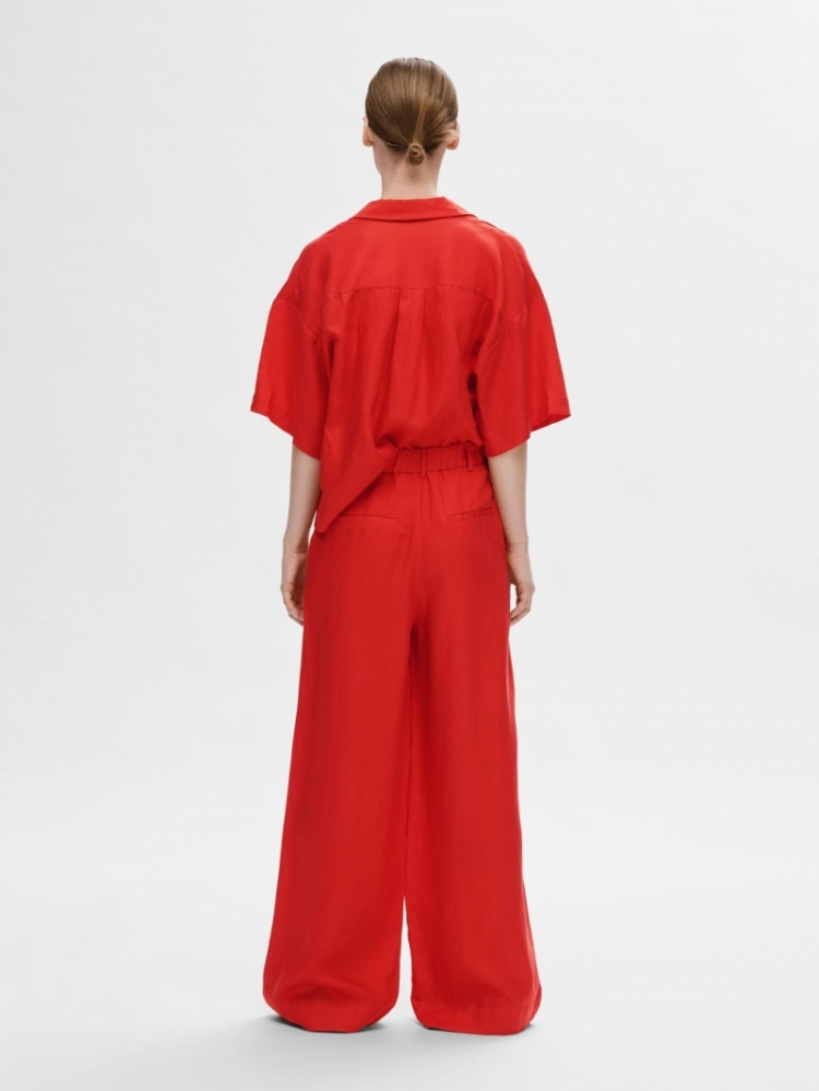 SlfLyra HW wide linen pant Flame Scarlet 