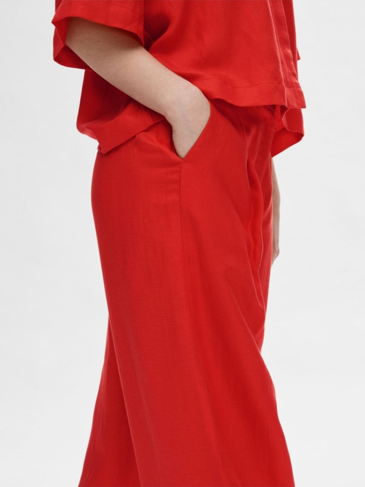 SlfLyra HW wide linen pant Flame Scarlet 