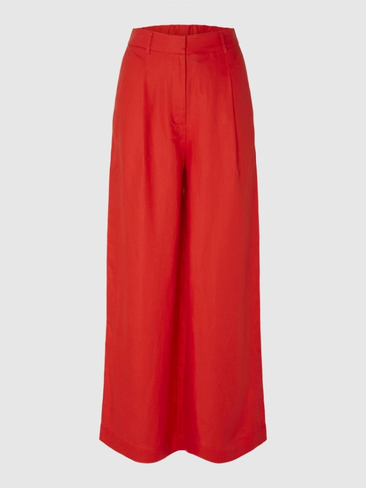 SlfLyra HW wide linen pant Flame Scarlet 