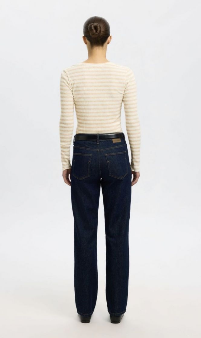 slfanna ls crew neck tee Oatmeal /snow w