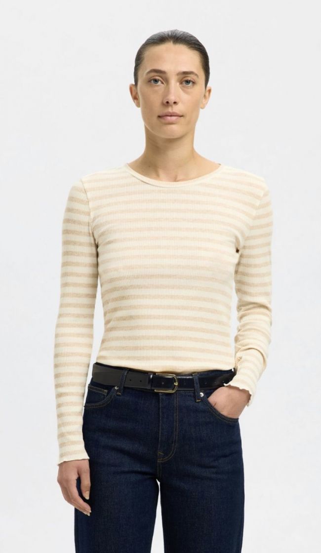 slfanna ls crew neck tee Oatmeal /snow w