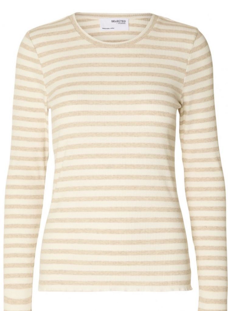 slfanna ls crew neck tee Oatmeal /snow w