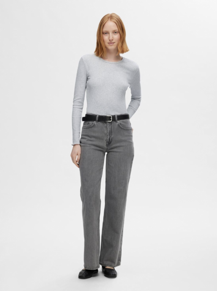Slfanna LS crew neck tee noos light grey mela