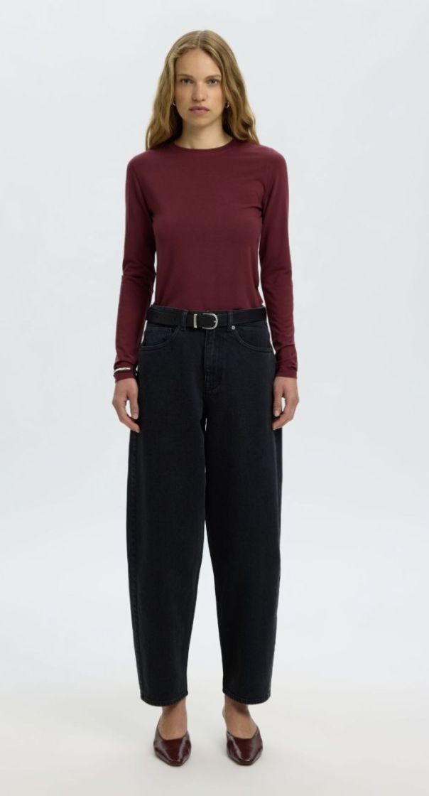 Slfmanja LS o-neck noos tawny port 