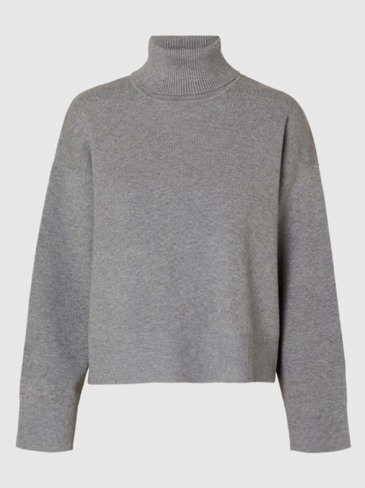 slfkamma ls knit roll neck noo medium grey mel