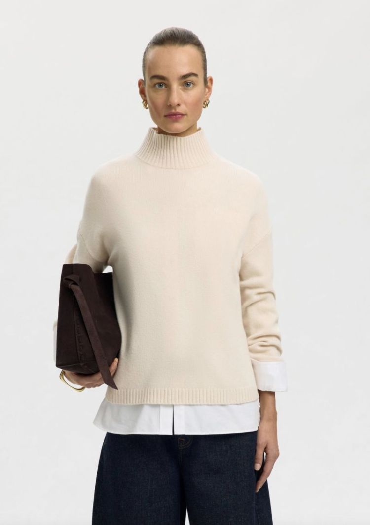 slfcille ls knit high neck noo Snow white