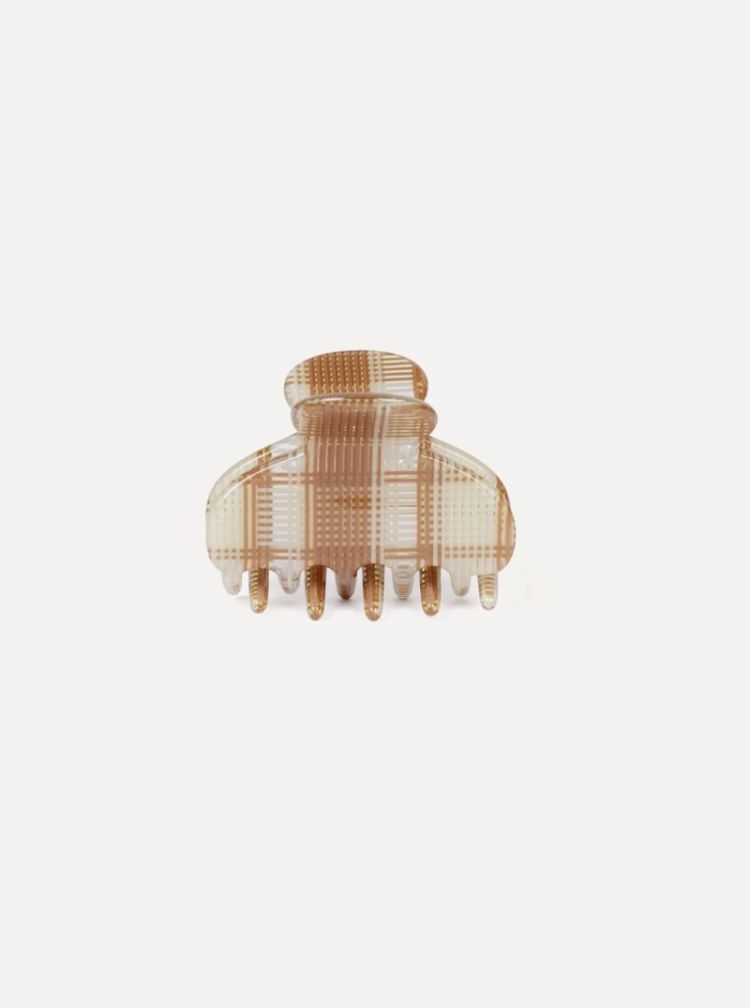 Haarclip resin rond maat XS Beige checked