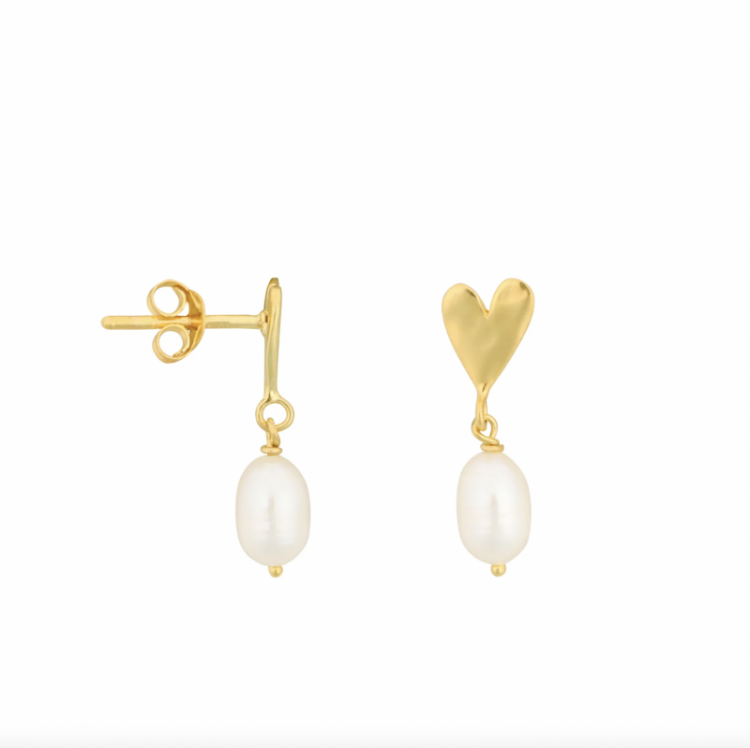 Medium heart pearl stud earrin gold