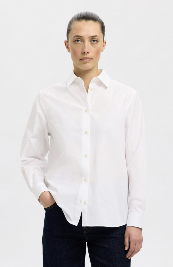 Slfester LS relaxed shirt Bright White