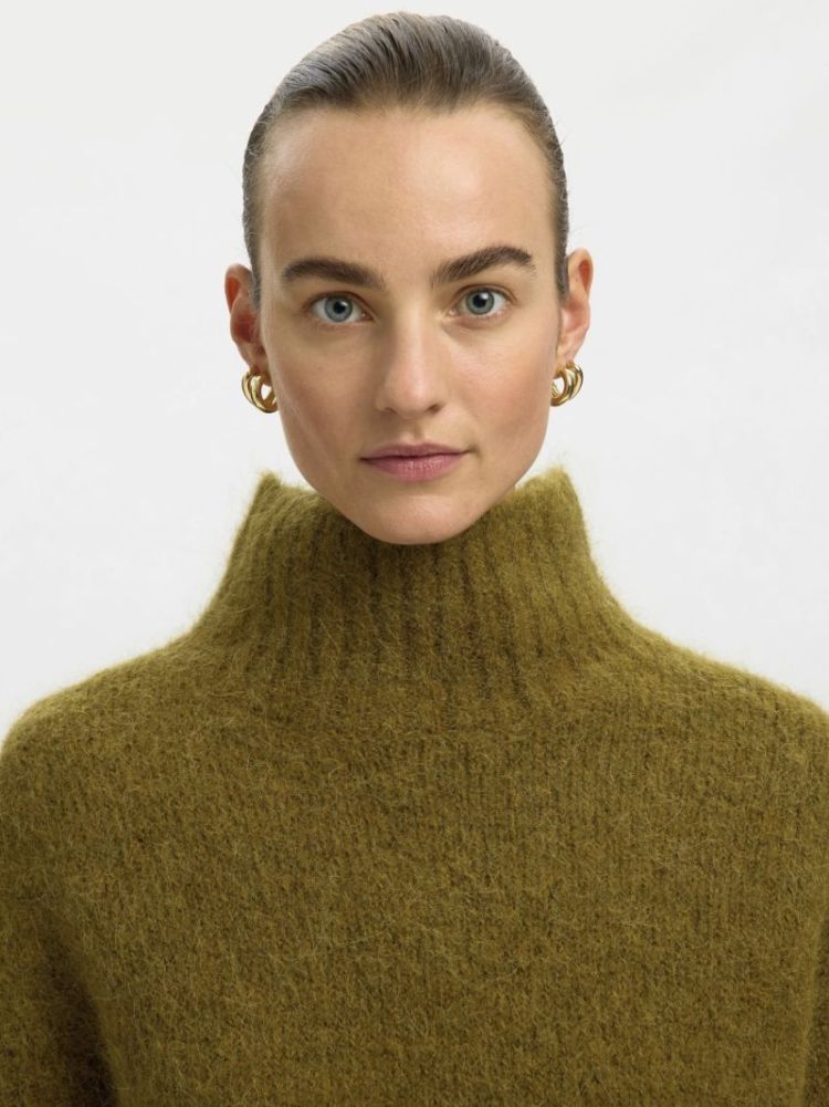 Slfgabriella ls knit high neck Fir green