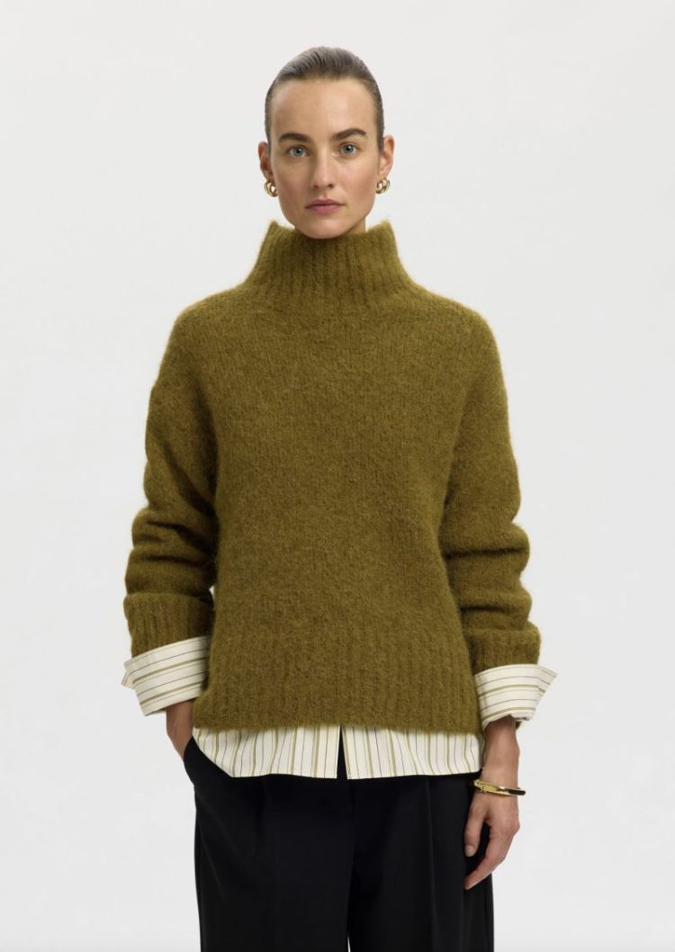 Slfgabriella ls knit high neck Fir green
