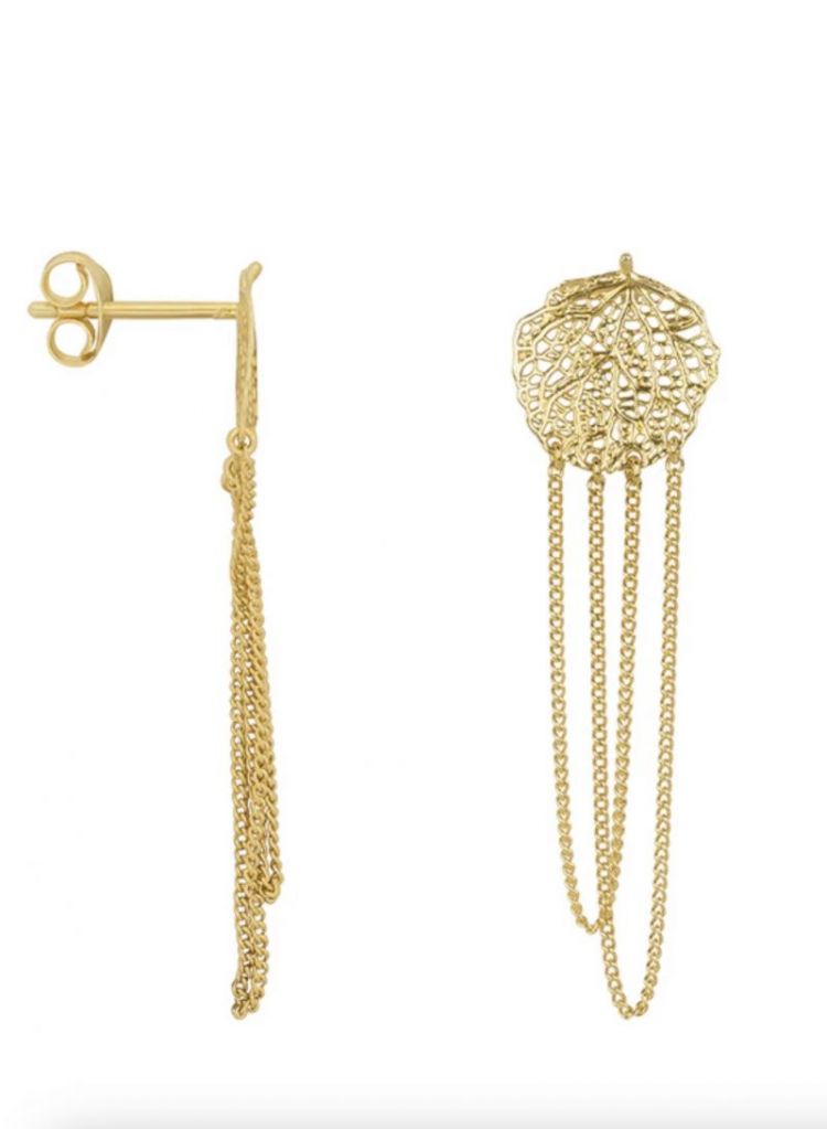 Fine Coral chain stud earring  Gold