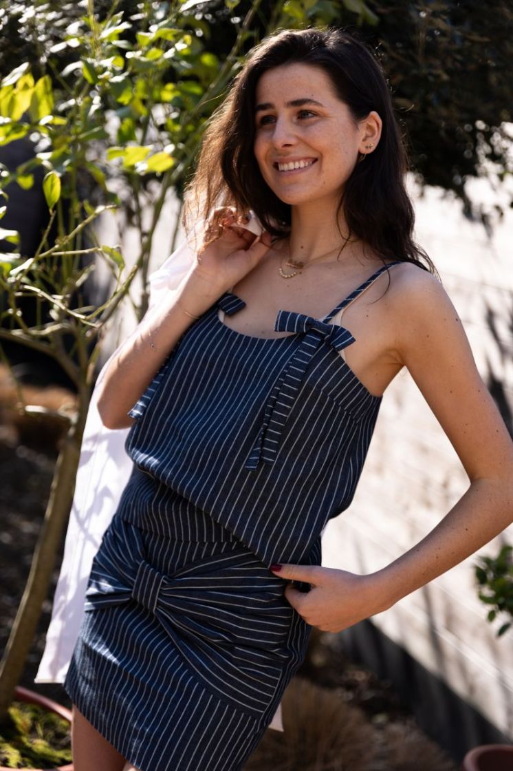 Striped mini skirt light navy