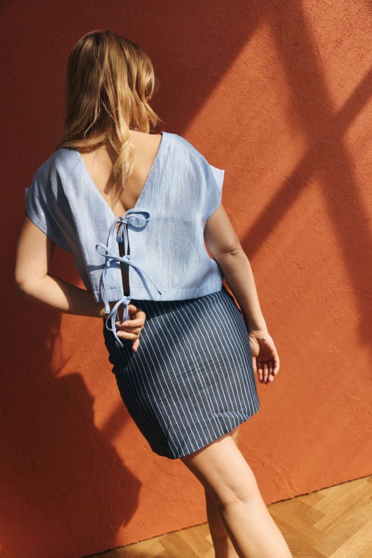 Striped mini skirt light navy