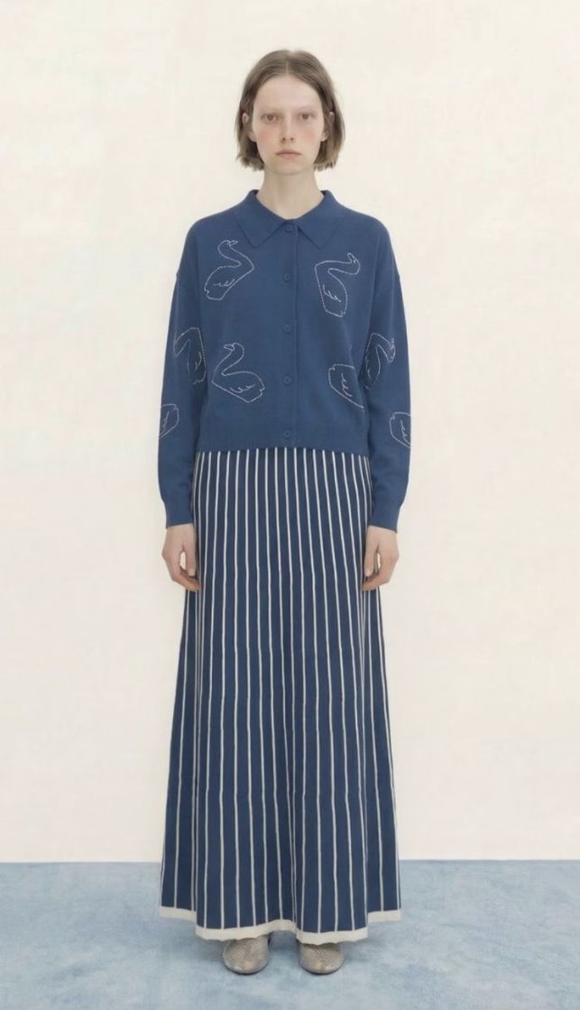 Swans embroidered cardigan dark blue