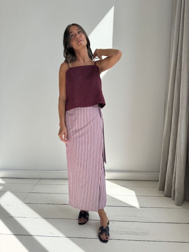 Pixie wrap skirt with side tie pink burgundy s