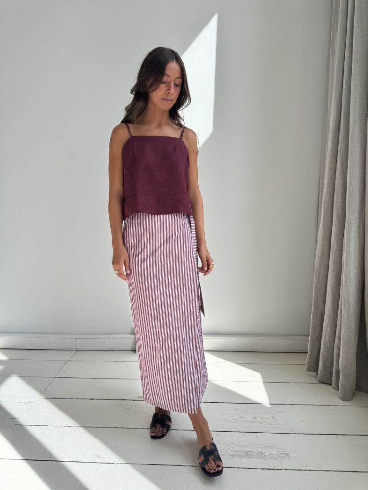Pixie wrap skirt with side tie pink burgundy s