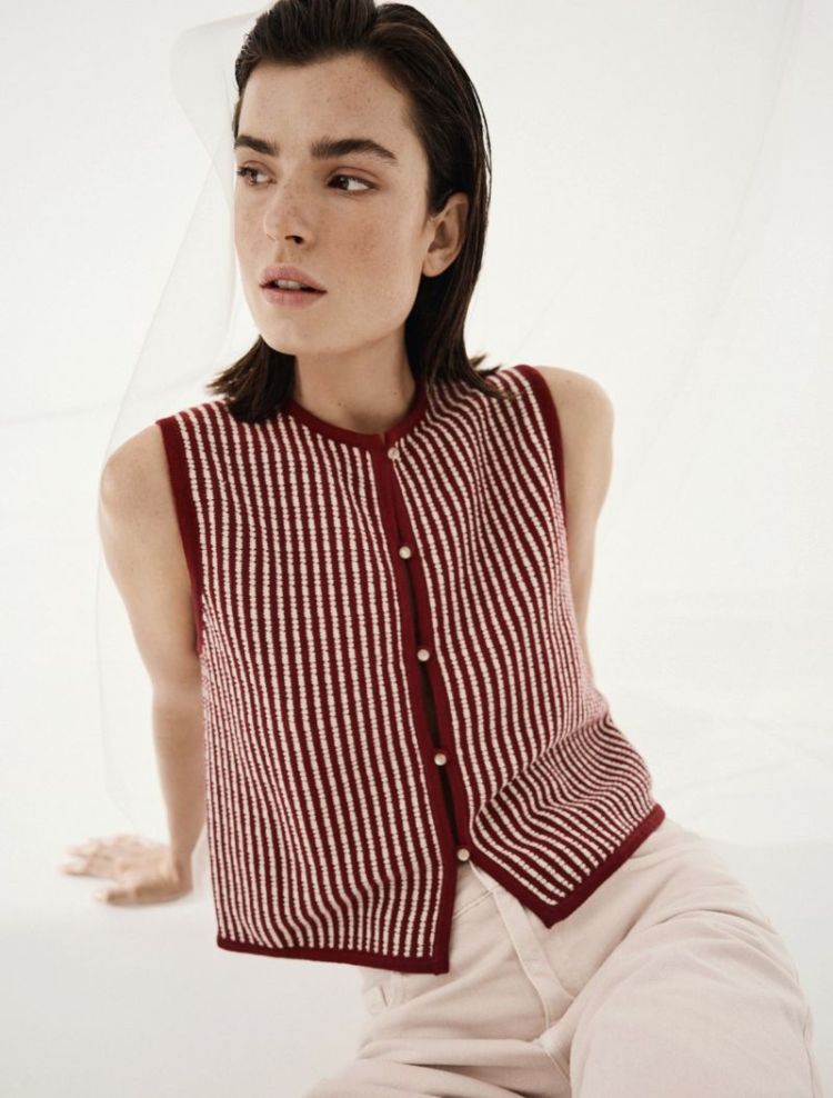 Mschpriscilla vest stp Rhubarb sand