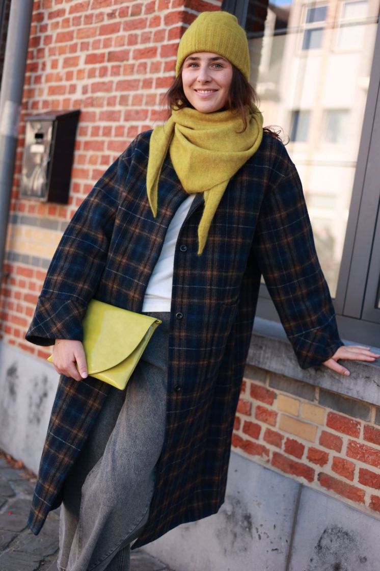 Manteau long laine carreaux Navy