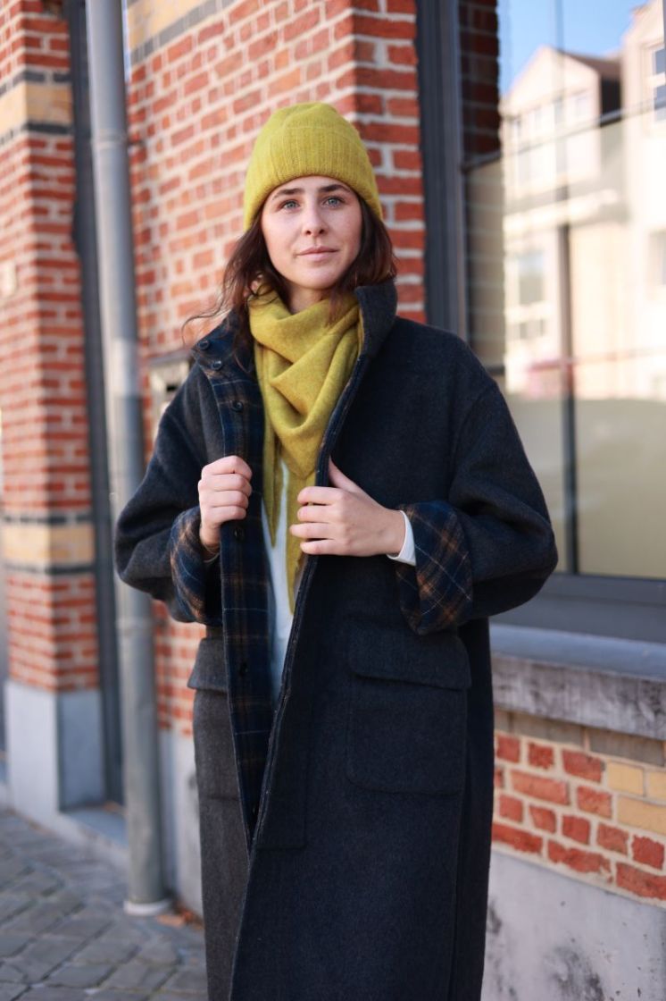 Manteau long laine carreaux Navy
