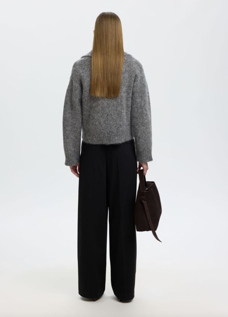 Slwanjuli ls knit half zip Medium grey mel