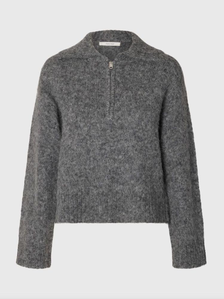 Slwanjuli ls knit half zip  Medium grey mel