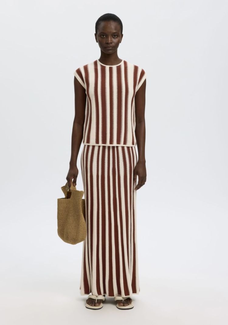 Slflina HW knit long skirt Cherry Mahogany