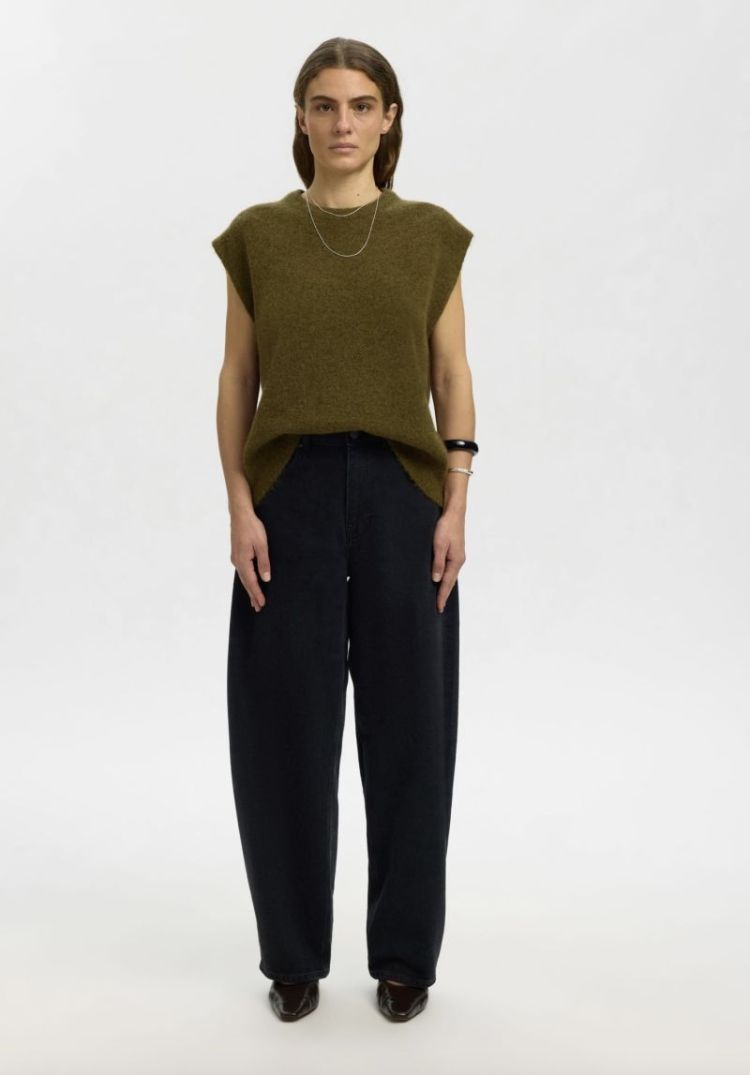 Slwlulu LS knit vest noos Fir green / sno