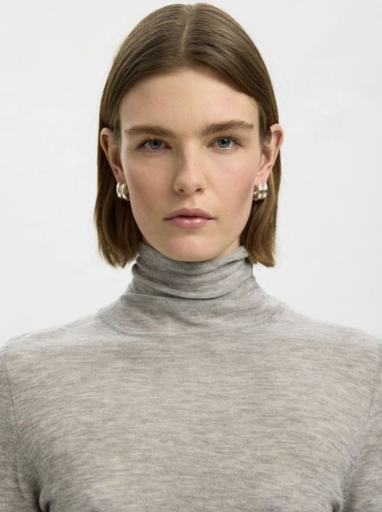 Slwvendy wool LS knit roll nek Light grey mela
