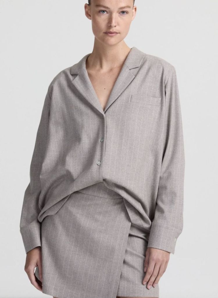 Alexine pyama shirt shoulder Beige pinstripe